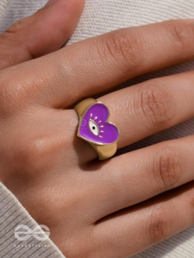 Eye Heart You - Purple Enamelled Golden Ring (Adjustable)