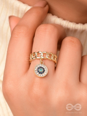 Bedazzled Gaze - Golden Embellished Charm Ring (Adjustable)