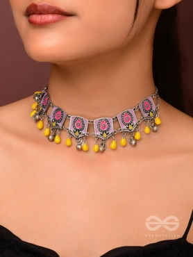 Blushing Marigold- Enamelled Oxidized Neckpiece