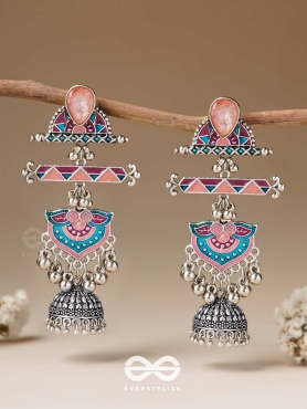 The Rosy Patterns- Stone Enamelled Oxidised Earrings