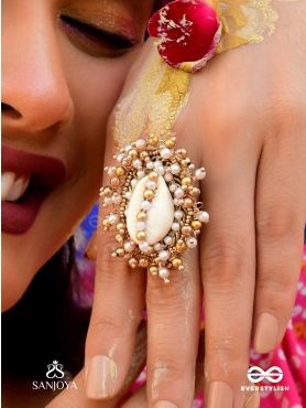 Haimana - The Shell Haven - Beads And Shell Hand Embroidered Ring
