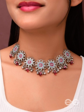 The Rosy Skies - Enamelled Oxidised Neckpiece