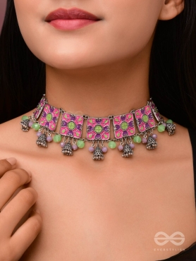 The Orchid Hues - Enamelled Oxidised Neckpiece