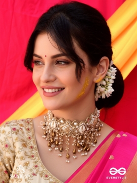 Bhadrashochi- The Shimmering Shower- Shells, Beads, Mirror And Glass Drops Hand Embroidered Choker Neckpiece