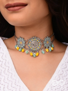 The Playful Skies - Enamelled Oxidised Choker Neckpiece