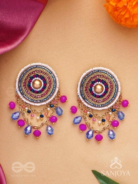 Adrija- The Fresh Soul- Dabka, Cutdana And Glass Drops Hand Embroidered Earrings