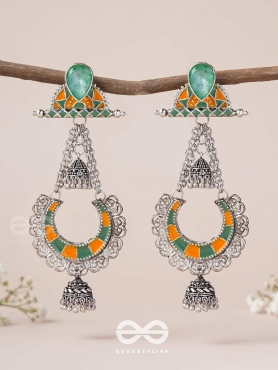 The Sage Swirls - Stone Enamelled Oxidised Earrings