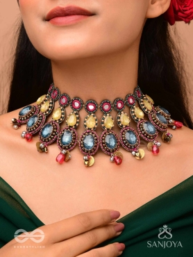 Shubhsanyut - The Blissful Downpour -  Stones, Beads And Coins Hand Embroidered Choker Neckpiece
