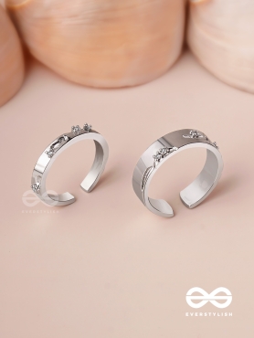 The Engraved Stories - Silver Embellished Rings (Set Of 2 Adjustable)