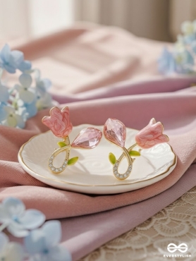 Petal Grace- Pink floral charm earrings