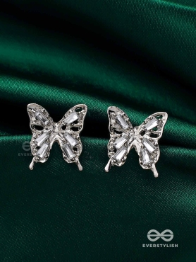 HEAVENLY WINGSPAN - SILVER TONED BUTTERFLY EARRINGS 