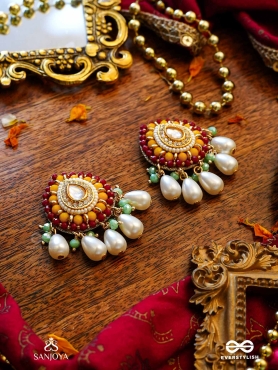 VIBHAVARI - NIGHT FULL OF SPLENDOR - MULTI-COLOR ENAMELLED KUNDAN EARRINGS WITH PEARLS AND BEADS