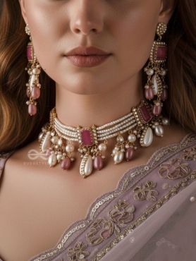 MANOHARA - CHARMING BEAUTY- HANDMADE KUNDAN SET WITH NECKLACE AND EARRINGS 