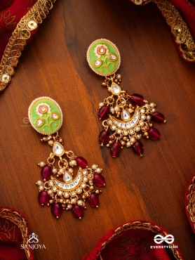 PUSHPALEKHA - STROKES OF FLOWERS - INTRICATE FLORAL ENAMELLED KUNDAN EARRINGS WITH RUBY BEADS