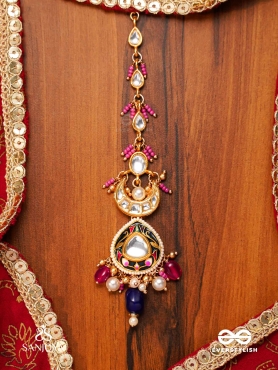 KUMUDRAAG - BLOOMING AT NIGHT-  INTRICATE ENAMELLED HANDCRAFTED KUNDAN MAANGTIKA WITH PEARLS AND BEADS