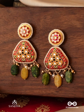 SATRANGIJA - RAINBOW-CLAD- FESTIVE ENAMELLED KUNDAN EARRINGS WITH COLORFUL DROPS AND PEARLS