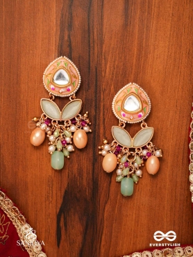 VASANTILATA - SPRING VINE- CHARMING PASTEL KUNDAN EARRINGS WITH GEMSTONES, BEADS AND PEARL DROPS