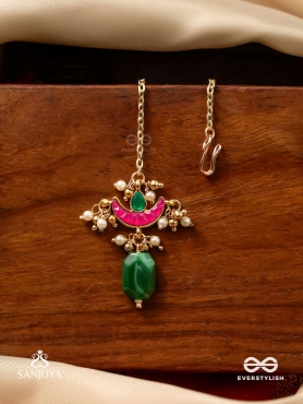 NILACHAPA - BLUE-GREEN ARC- DARK EMERALD GREEN TEXTURED MAANGTIKA WITH KUNDAN AND PEARLS