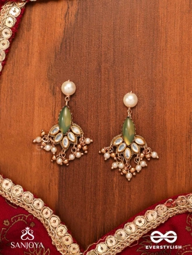 KSHAMINI - GRACEFUL LADY- SLIM CHAIN DESIGN KUNDAN EARRINGS WITH LEAF DESIGN