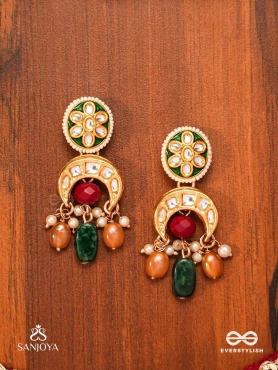 UTKALINI - EXQUISITELY DESIGNED- ENAMEL KUNDAN EARRINGS WITH LAYERED PEARL FRINGES AND VIBRANT BEADS