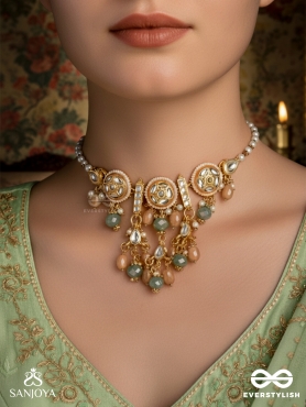 RAGTANIKA - COLORED COMPOSITION- HERITAGE STYLE KUNDAN NECKPIECE WITH PEARLS AND BEADS