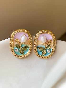 FLORAL MUSE- STATEMENT EARRINGS WITH EMBOSSED FLOWERS AND PEARLS