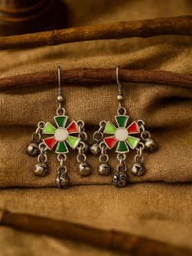 RUSTIC BLOOM – OXIDISED FLOWER DROP EARRINGS