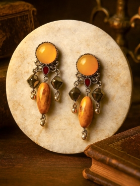 DESERT GEM- MULTI-STONE OXIDISED DANGLE EARRING