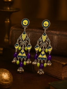 BREEZY BLOOM- ENAMELLED FOLK-INSPIRED OXIDISED EARRING