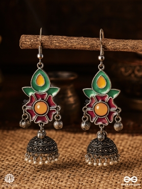PHOOLRANG – COLORFUL FLORAL OXIDISED JHUMKA