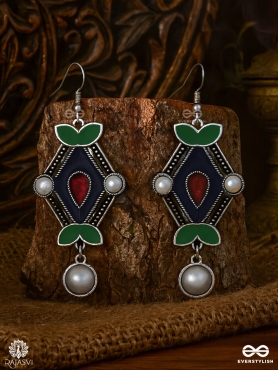 NATURE'S CHIME – ENAMELLED OXIDISED EARRING WITH PEARL DROP