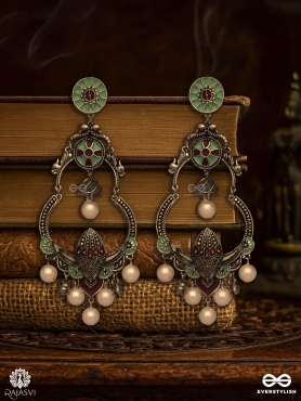 NOORANI BELLS – OXIDISED CHANDBALI WITH PEARL CHARMS