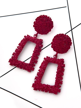 The Shimmery Diva Classic Geometric Earrings - Scarlet Red