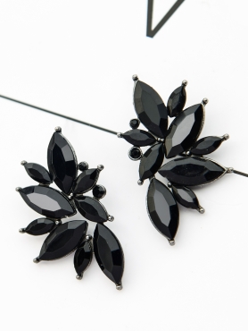 The Embellished Ferns - Statement Stud Earrings - Black