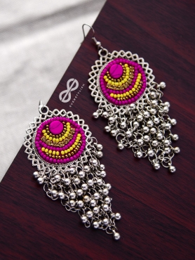 The Boho Jhaalar (Pink-Yellow) - The Embroidered Oxidised Collection