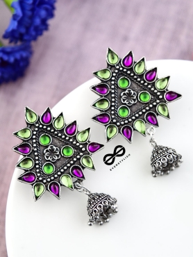 The Ethnic Wonders (Purple Green) - Embellished Oxidised Earrings