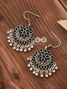 The Fabulous Floral Enamel Danglers (Onyx Black) - The Embellished Oxidised Collection