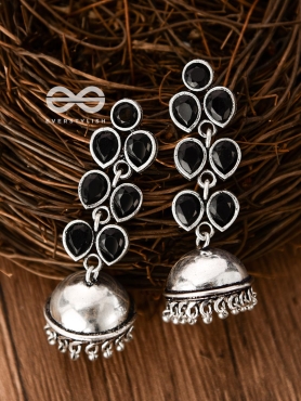 The Playfully Elegant Jhumkas (Onyx Black) - Embellished Oxidised Collection
