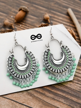 The Motif Moon - Oxidised Chandbali Earrings (Sea Green)