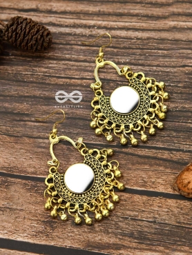 Motif Mirrors on My Ears - Oxidised Boho Earrings - Golden
