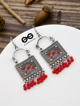 The Embellished Trunk - Oxidised Boho Earrings - Red