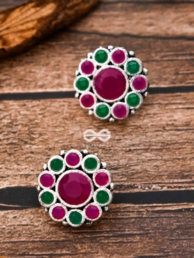 The Bling Button Studs - Ruby-Emerald - Tiny Trinket Earrings