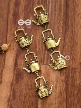 The Layered Kettle Danglers (Golden) - Oxidised Boho Earrings