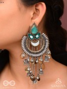 Ashtri - Deep in The Woods - Stone, Mirrors And Beads Hand Embroidered Oxidised Earrings