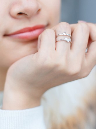 Silverette Love Heart Adjustable CZ Dual Ring