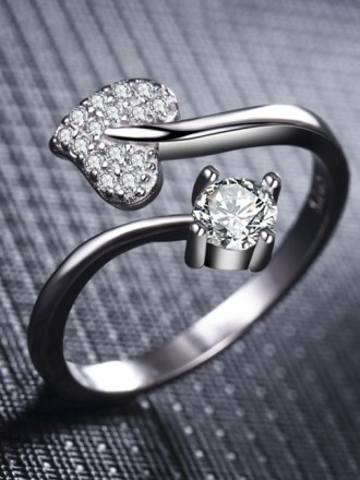 Shimmering Heart Adjustable CZ Ring