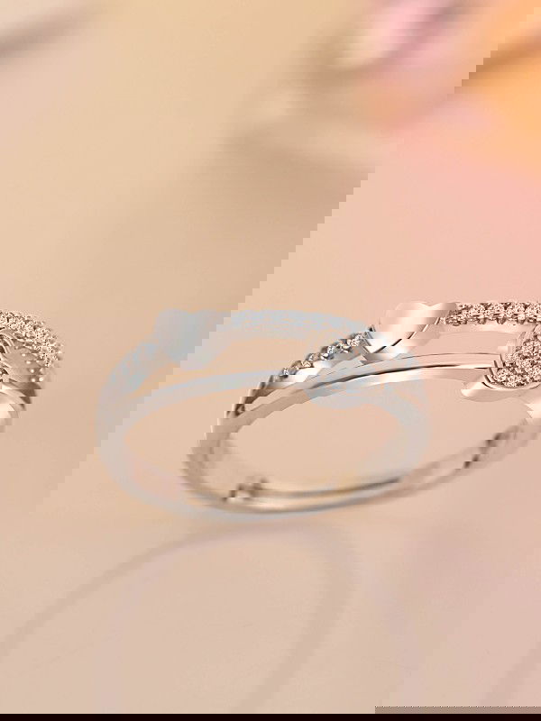 Silver Layered Hearts Adjustable CZ Ring