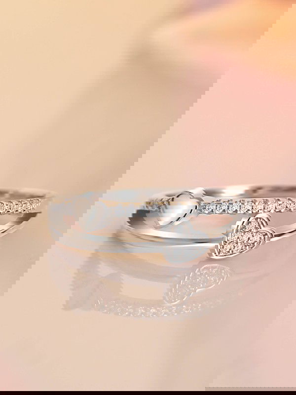 Silver Layered Hearts Adjustable CZ Ring