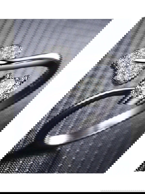 Shimmering Heart Adjustable CZ Ring