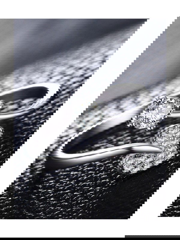 Shimmering Heart Adjustable CZ Ring